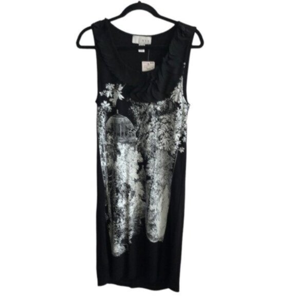 Mango Dress Black with Print White Appliqué Sz.10 (L) - Picture 1 of 9